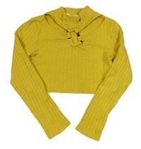 Horčicové rebrované crop tričko Matalan