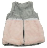 Sivo-ružová kožušinová podšitá vesta