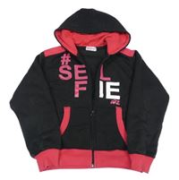 Čierno-ružová prepínaci mikina s nápisom a kapucňou