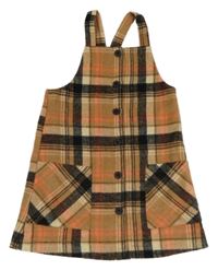 Béžovo-černo-korálové kostkované vlněné šaty Dunnes Stores