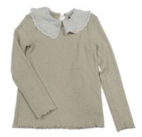 Béžový rebrovaný ľahký sveter s golierikom s madeirou C&A