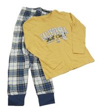 Nové - Žluto-modro-bílé pyžamo s nápisem a kostkovanými kalhoty Dunnes Stores