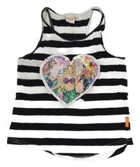 Bielo-čierny pruhovaný top so srdcem z flitrů