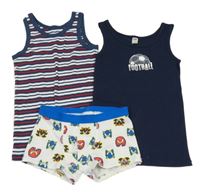 3set - 2x nátělník - tmavomodrý s potiskem + tmavomodro-bílo-červený pruhovaný + 1x boxerky se Sonicem