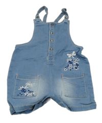 Světlemodré teplákové riflové laclové kraťasy s květy Nutmeg