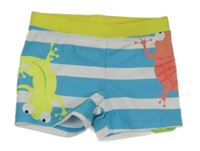 Modro-bílo-zelené pruhované nohavičkové plavky s ještěrkami Pusblu 