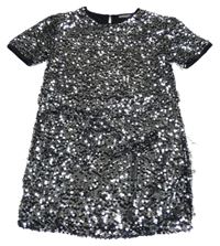 Čierno-strieborné šaty s flitrami a opaskom