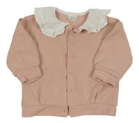 Ružový rebrovaný prepínaci sveter s golierikom