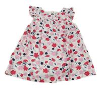 Bielo-ružovo-tmavomodré kvetované šaty