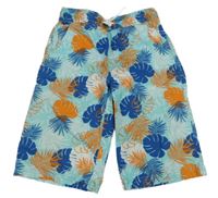 Světlemodro-oranžové plátenné kraťasy s listami Y.F.K.