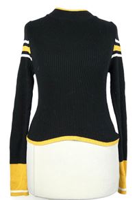 Dámsky čierno-okrový rebrovaný crop sveter s pruhmi Topshop