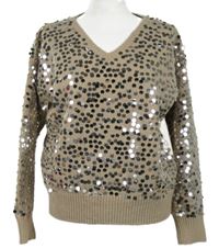 Dámský béžový svetr s pajetkami 