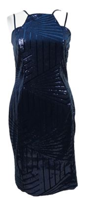 Dámské tmavomodré třpytivé flitrové pouzdrové šaty Quiz 