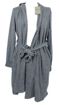 Nové - Dámsky tmavomodrý melírovaný rebrovaný úpletový župan s opaskom Primark