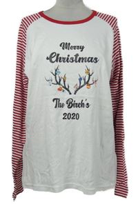 Pánské bílo-červené pruhované pyžamové triko s obrázkem 