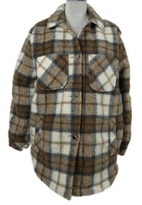 Nové - Dámská hnědo-bílá kostkovaná flaušová košilová bunda Primark 