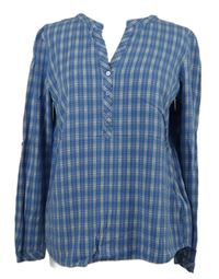 Dámska modrá kockovaná polo blúzka Tom Tailor