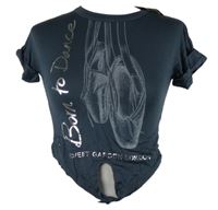 Nové - Dámské tmavošedé crop tričko s baletními piškoty a uzlem 