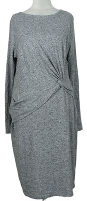 Dámske sivé melírované úpletové šaty s nařasením
