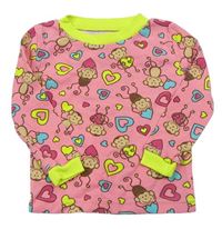 Ružovo-zeelné tričko so srdiečkami a opicami