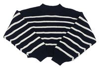 Tmavomodro-biely pruhovaný crop sveter H&M