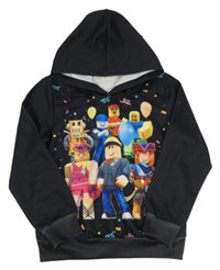 Čierna mikina s panáčky a kapucňou