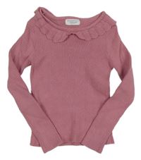 Růžový žebrovaný svetr s límečkem Primark