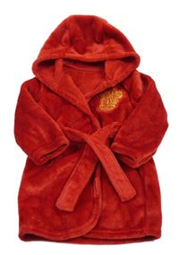 Červený chluatý župan s nášivkou Harry Potter a kapucňou