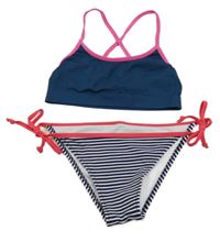 2set- tmavomodrá plavková lambada+ pruhované plavkové kalhotly