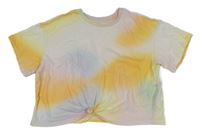Žlto-zeleno-biele batikované crop tričko s uzlom H&M