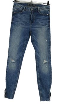 Dámske modré skinny rozstrapkané é rifle s vyšúchaním Amisu vel. 27