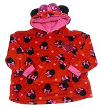 Červená chlpatá oversize mikina s Minnie a kapucňou Disney