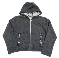 Tmavosivá melírovaná prepínaci crop mikina s kamienkami a kapucňou H&M