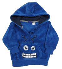 Zafírová chlpatá mikina s robotom a kapucňou