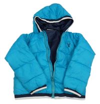 Azurová šusťáková zimní bunda s výšivkou a kapucí 