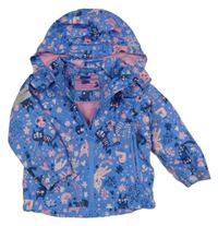 Modrá šusťáková jarní bunda se zvířátky a kapucí Impidimpi