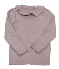 Levandulový rebrovaný sveter s volánikom Nutmeg