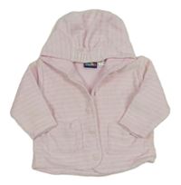 Světlerůžovo-bílá pruhovaná sametová propínací podšitá mikina s kapucí Lupilu