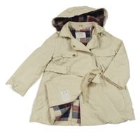 Smetanový zateplený kabát s kapucí a páskem Zara