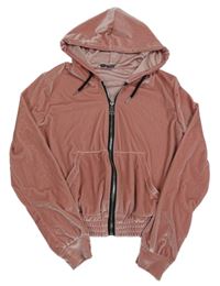 Staroružová zamatová crop prepínaci mikina s kapucňou