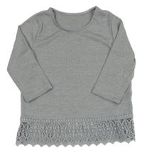 Sivé rebrované tričko s čipkou Pepperts