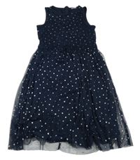 Tmavomodré puntíkaté tylové šaty S. Oliver
