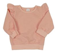 Svetloružová strukturovaná mikina so srdiečkami a volánikmi