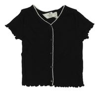 Čierne rebrované crop tričko s gombíky H&M