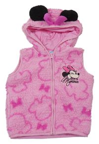 Ružová huňatá prepínaci vesta s Minnie a kapucňou Disney