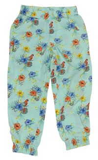 Svetlomodré kvetované ľahké háremové nohavice s papoušky H&M