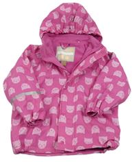 Růžová nepromokavá jarní bunda s kočkami a odepínací kapucí Caretec