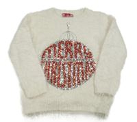 Smotanový chlpatý sveter s ozdobou z flitrů F&F