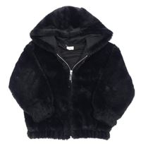 Čierna kožušinová podšitá bunda s kapucňou F&F