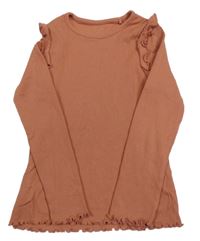 Skořicové rebrované tričko s volánikmi George